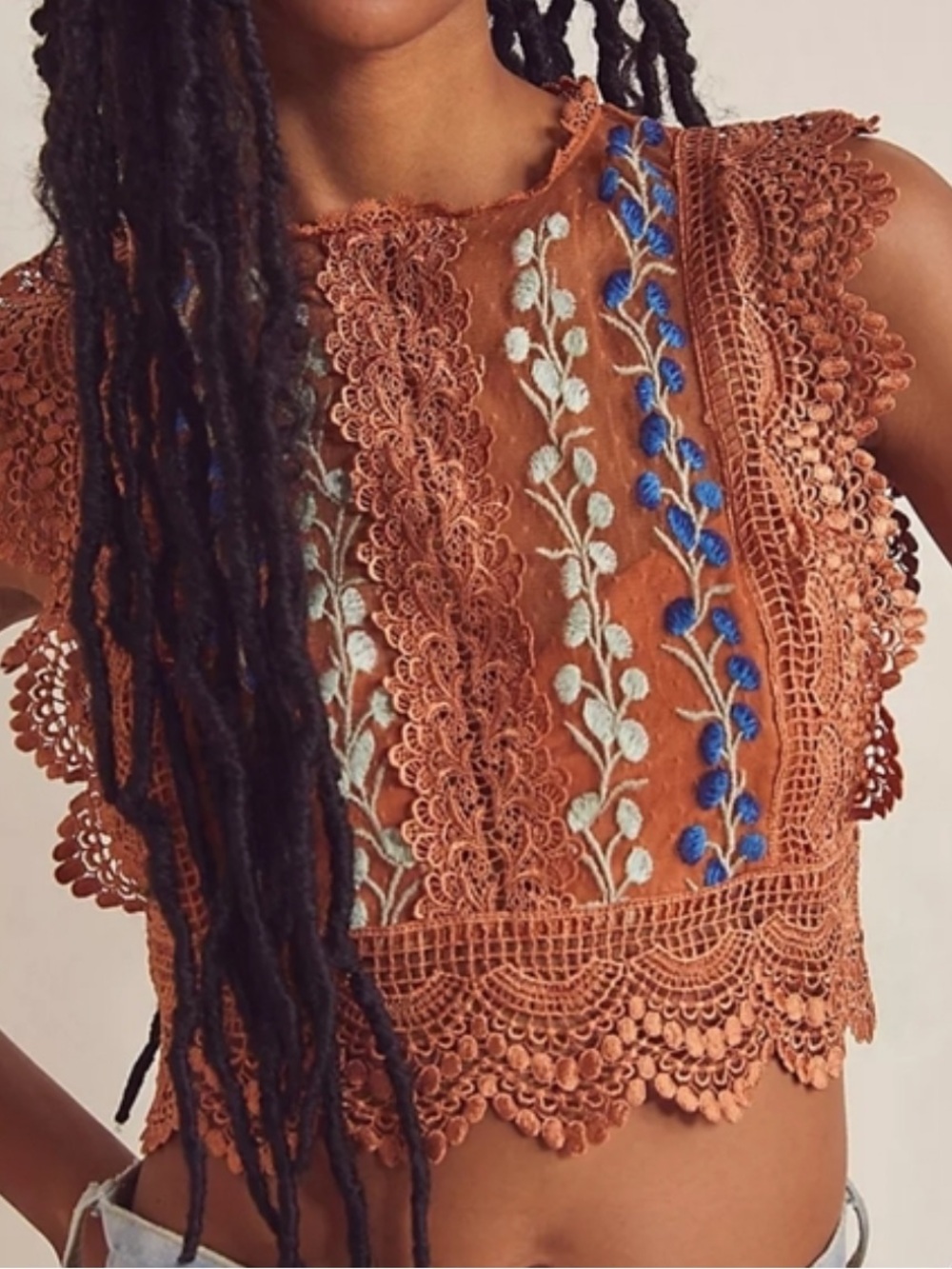 Free People Bisoux Dotted mesh Crop Top Terracotta